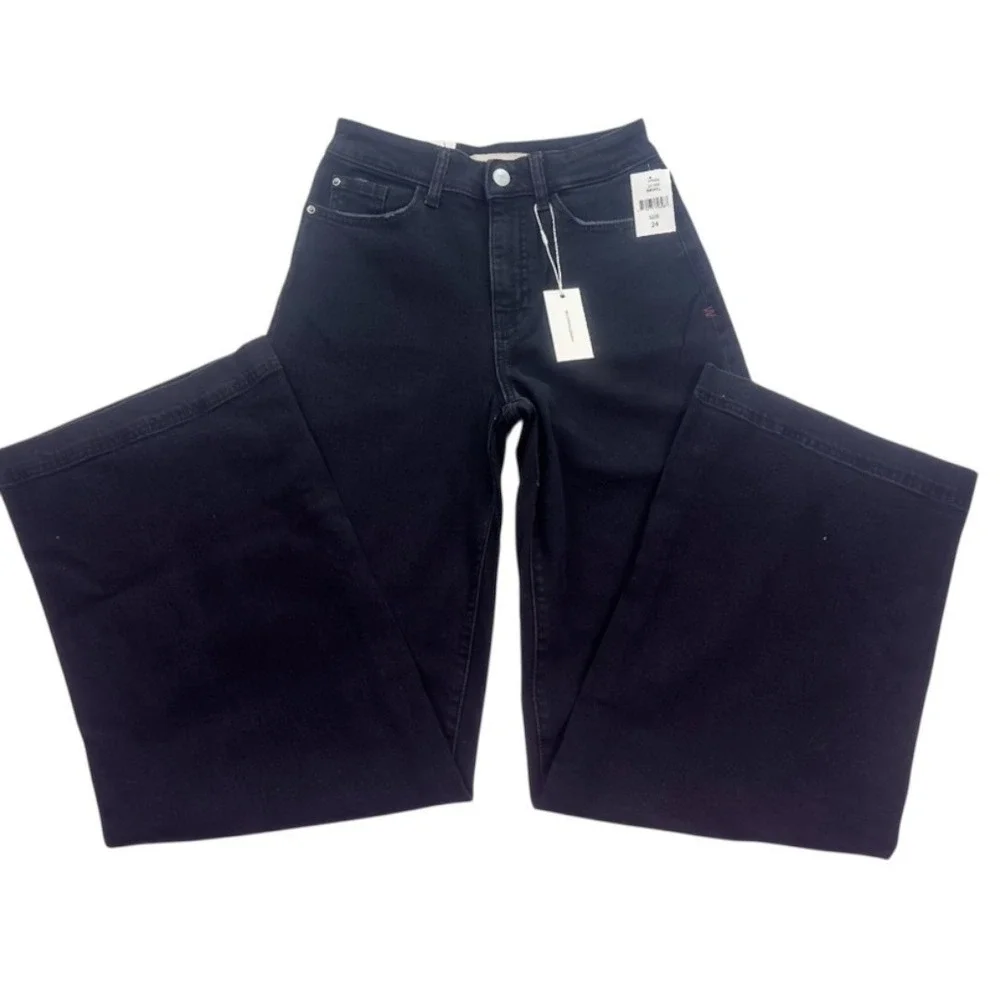 Warp + Weft NCE Nice Cote Wide Leg Black Jeans Size 24 NWT - Picture 11 of 16